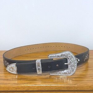 Nocona Belt Co Womens‎ Black Rhinestone Angel Wing Cross Western Belt N3490801 L